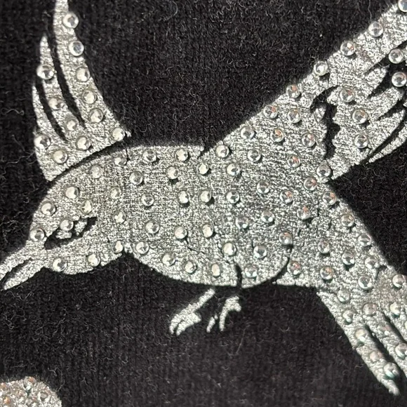 BCBG Y2K black velvet zip up hoodie rhinestone embellished size Medium birds - Picture 4 of 11